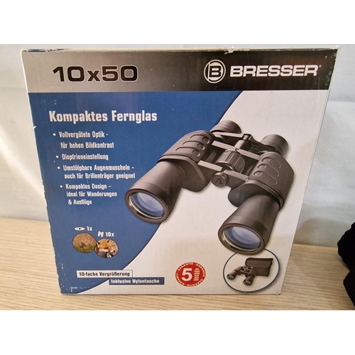 57 - Boxed Pair of Unused 10x50 Bresser Binoculars, BK-7 120Pr of M1000M, Complete with Carrying Case and... 