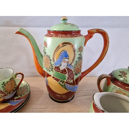 59 - Oriental Hand Painted Samurai Porcelain Coffee Set, (13 Pcs)