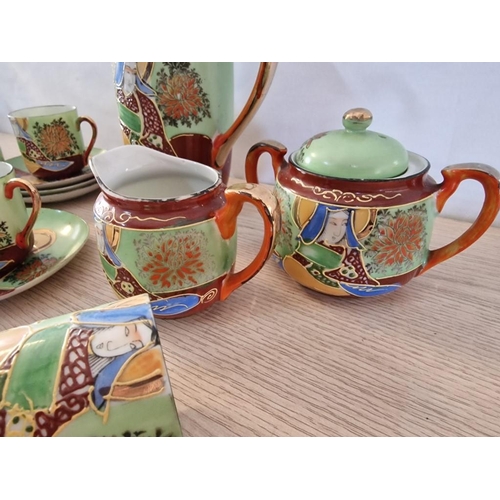 59 - Oriental Hand Painted Samurai Porcelain Coffee Set, (13 Pcs)