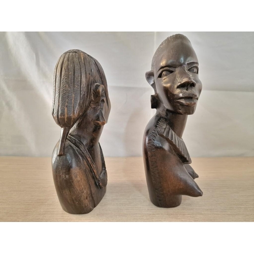 63 - 2 x African Carvings in Hard Wood, (Approx. H: 20 and 23cm), (2)