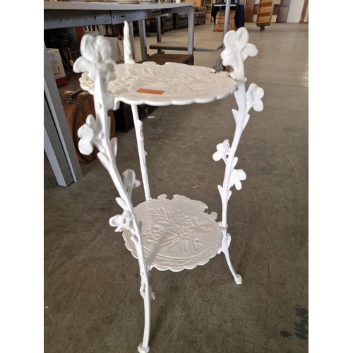 75 - White Painted Vintage 2-Tier Cast Iron Plant / Saucepan Stand, (Approx. 70 x 31cm Overall)