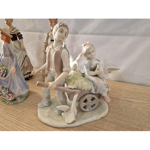 78 - 5 x Porcelain Lady Figurines (H: 17 - 20cm), Together with Lladro Style Porcelain Figurine of Boy & ... 