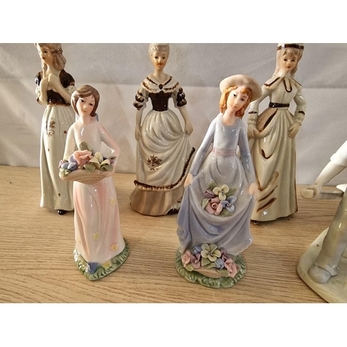 78 - 5 x Porcelain Lady Figurines (H: 17 - 20cm), Together with Lladro Style Porcelain Figurine of Boy & ... 