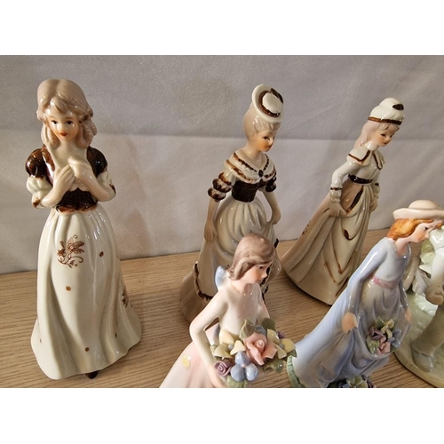 78 - 5 x Porcelain Lady Figurines (H: 17 - 20cm), Together with Lladro Style Porcelain Figurine of Boy & ... 