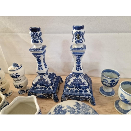 9 - 17 x Pieces of Blue & White Porcelain; 4 x Egg Cups, 3 x Owls, 3 x Herb Holders, Pair of Small Pot H... 