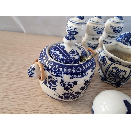 9 - 17 x Pieces of Blue & White Porcelain; 4 x Egg Cups, 3 x Owls, 3 x Herb Holders, Pair of Small Pot H... 