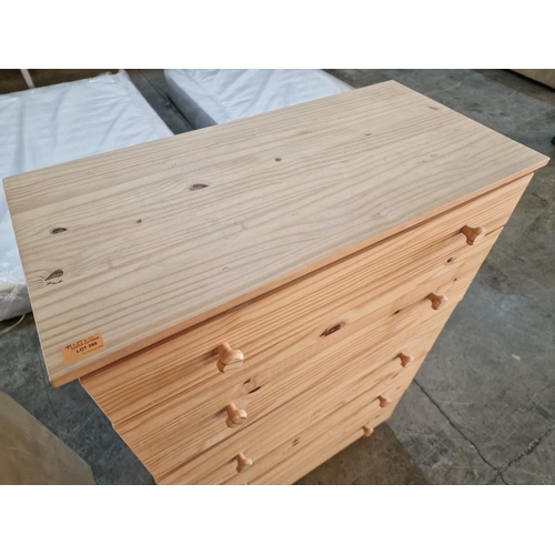 399 - Pine Wood Effect 5-Drawer Chest of Drawers, (Approx. 79 x 39 x 111cm)