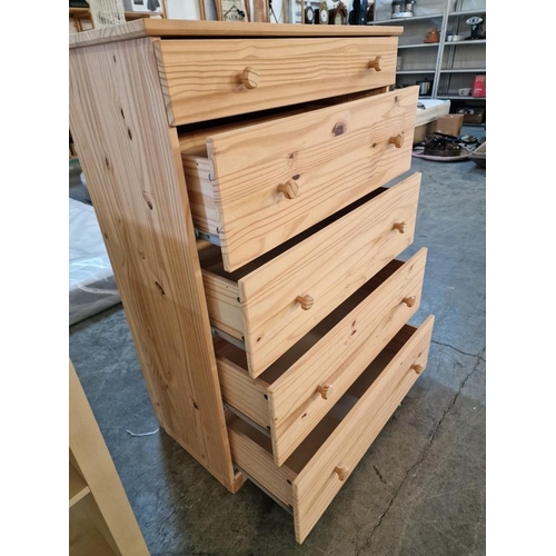 399 - Pine Wood Effect 5-Drawer Chest of Drawers, (Approx. 79 x 39 x 111cm)