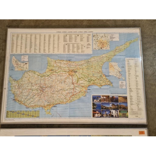 402 - 2 x Framed Map Prints; Island of Cyprus, Copyright Georgios . Kyriakou and Renault Colour Map of Eur... 