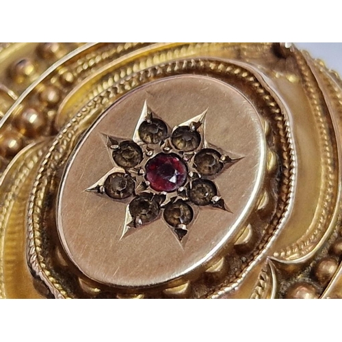 116 - Antique / Victorian 9ct Gold Decorative Mourning Brooch / Pendant with Centre Red Stone, (Approx. W:... 