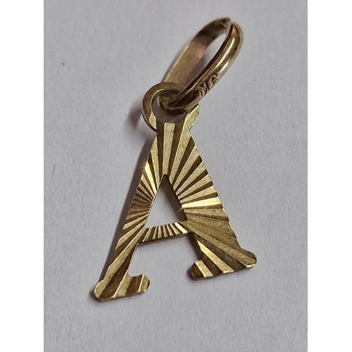 121 - 9ct Gold Letter 'A' Pendant, (Approx. 15mm, 0.6g)