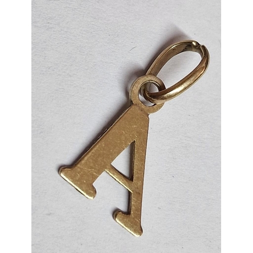 121 - 9ct Gold Letter 'A' Pendant, (Approx. 15mm, 0.6g)