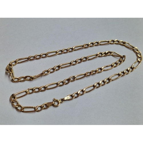 123 - 9ct Gold Figaro Chain Necklace, (Approx. 44cm, 4.0g)