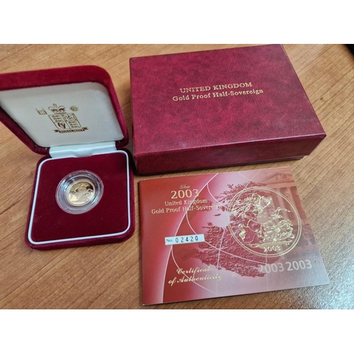 178 - United Kingdom 2003 Gold Proof Half Sovereign (22ct Gold Coin, 3.99gr Ø:19.3mm) in Capsule, Presenta... 