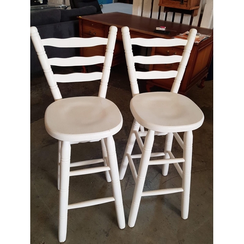 280 - Pair of Country Style White Finished Wooden Bar Stools