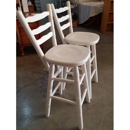 280 - Pair of Country Style White Finished Wooden Bar Stools