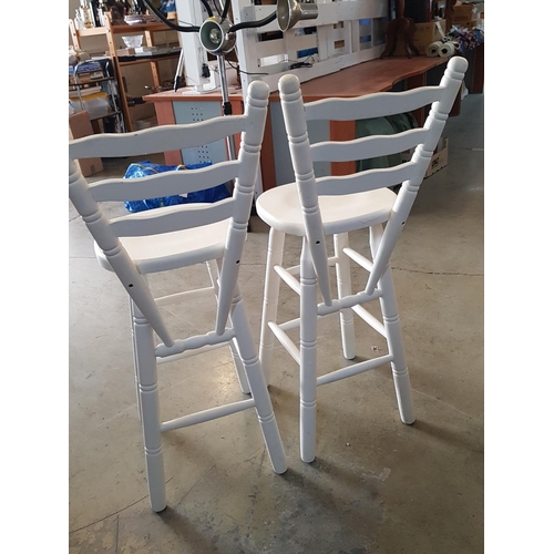 280 - Pair of Country Style White Finished Wooden Bar Stools