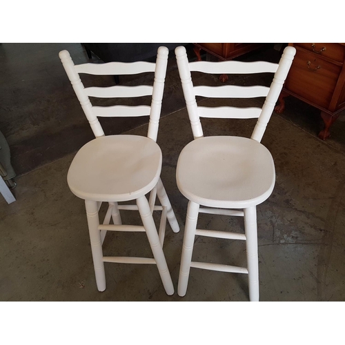 280 - Pair of Country Style White Finished Wooden Bar Stools