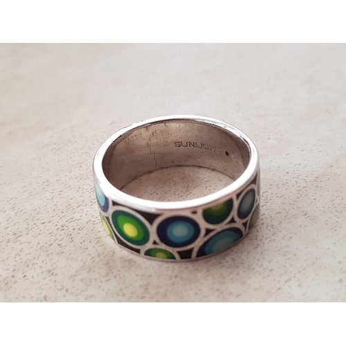 285 - .925 Silver Ring / Band Ring with Enamel Evil Eye, Size Q/R, Total Weight 6gr (Sunlight Brilliant)