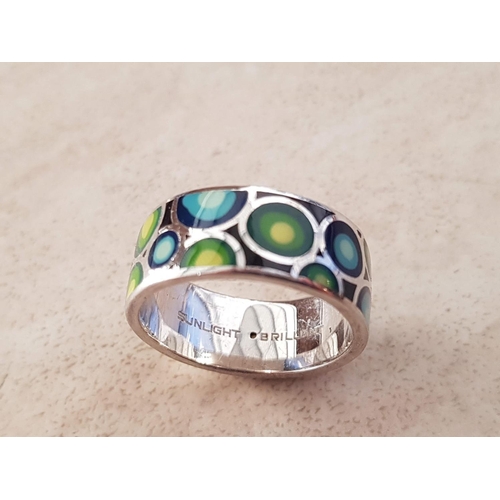 285 - .925 Silver Ring / Band Ring with Enamel Evil Eye, Size Q/R, Total Weight 6gr (Sunlight Brilliant)