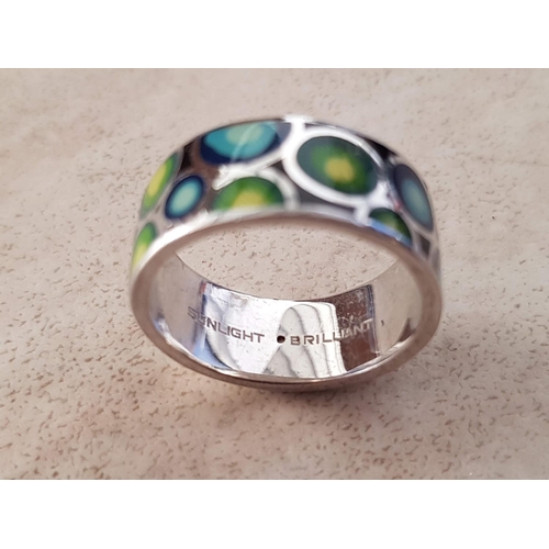 285 - .925 Silver Ring / Band Ring with Enamel Evil Eye, Size Q/R, Total Weight 6gr (Sunlight Brilliant)