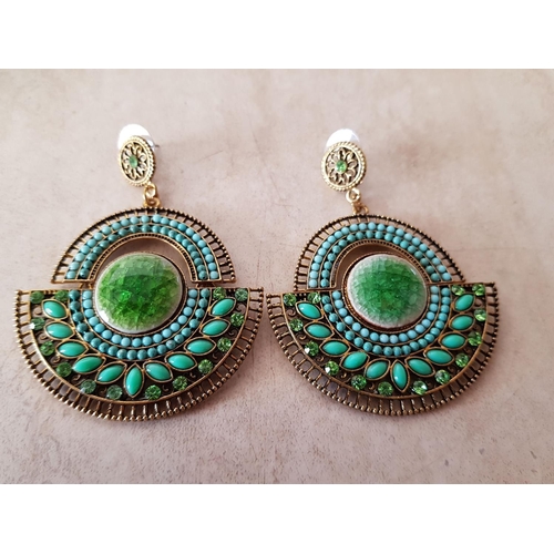 290 - Green Beads Ethnic Earrings (Costume Jewellery)