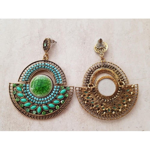 290 - Green Beads Ethnic Earrings (Costume Jewellery)