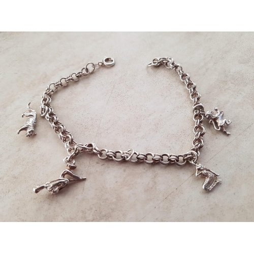 293 - Sterling Silver Charms Bracelet (4-Charms, One Cut - Off) Total Weight 12gr