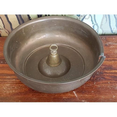 327 - Vintage Style Brass items; Decorative Bowl (H:6.5cm x Ø20cm), (A/F) and Miniature Bell (H:5cm)