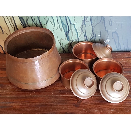 332 - Collection of Vintage Style Copper Pots (1 x Big; Ø17.5 x H:14.5cm) and 3 x Matching with Lids (Ø10.... 