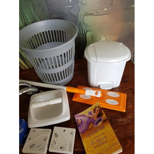 344 - Collection of Assorted Home Items; Small Plastic Storage Drawers, Plastic Bins, Bathroom Accessories... 