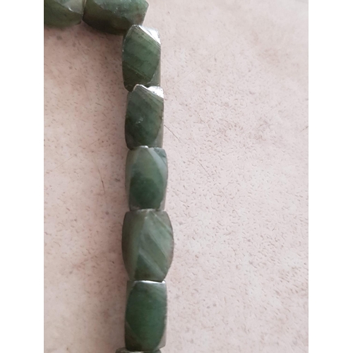 734 - Green Semi Precious Stone Necklace (Perhaps Green Jade - Beads in Barrel Shape), (L:70cm)