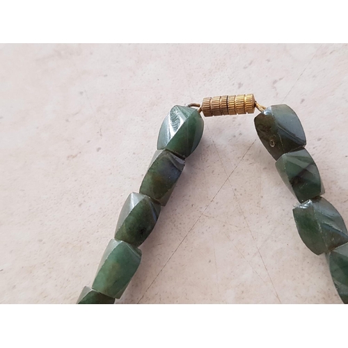 734 - Green Semi Precious Stone Necklace (Perhaps Green Jade - Beads in Barrel Shape), (L:70cm)