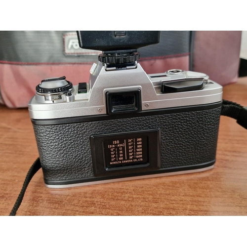 735 - Minolta X-300 Camera with Minolta MD 50mm Lens and External Flash Unit, Together with Camera Bag, (U... 