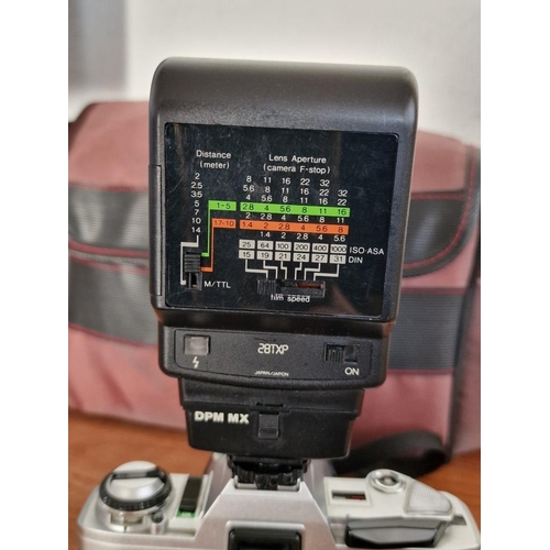 735 - Minolta X-300 Camera with Minolta MD 50mm Lens and External Flash Unit, Together with Camera Bag, (U... 