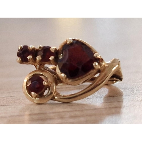 248 - Pair of 14ct Gold Earrings, Each Set with 4 x Garnet(?) Red Stones, (Approx. 2.8g)