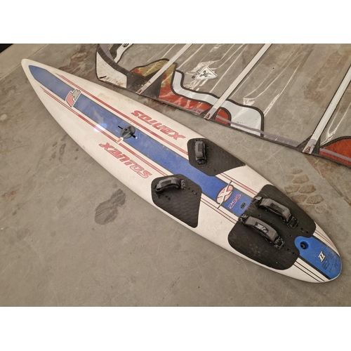 417 - Windsurfing Set; Xantos 295 Board, Gaastra Sail, Boom, and Bag with Fins, Accessories, etc