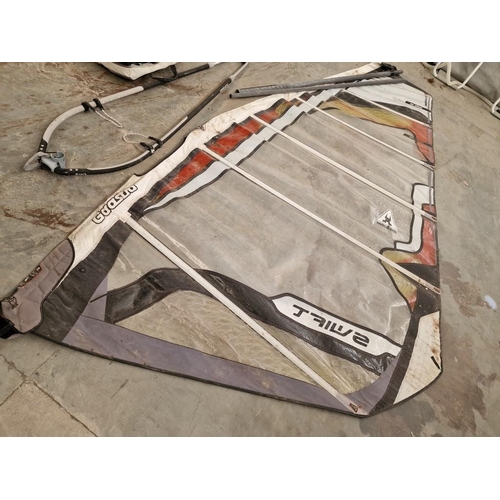 417 - Windsurfing Set; Xantos 295 Board, Gaastra Sail, Boom, and Bag with Fins, Accessories, etc