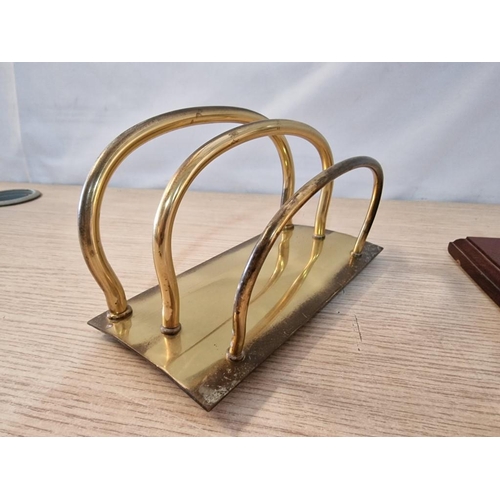 425 - Vintage Desk Items; Solid Brass Letter Rack (Made in England) and Globe with Dolphin Supports and 2-... 