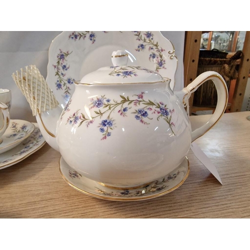 427 - Vintage Duchess 'Tranquility' Bone China Tea Set, Made in England; Tea Pot, Cake Plate, 5 x Tea Plat... 