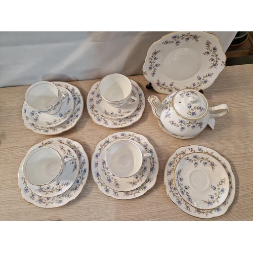 427 - Vintage Duchess 'Tranquility' Bone China Tea Set, Made in England; Tea Pot, Cake Plate, 5 x Tea Plat... 