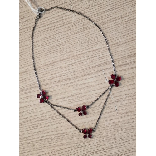 87 - Swarovski Crystal Necklace with Clusters of4 x Red Crystals, with Swarovski Box