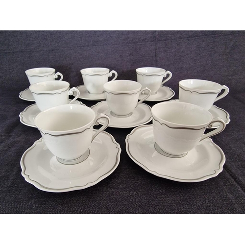 744 - Set of 8 x 'George Boyes' Limoges Coffee Cups & Saucers; White & Platinum Colour