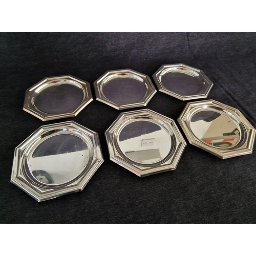 745 - Set of 6 x Silver Plated Octagonal Coasters, (10cm x 10cm each), (6)