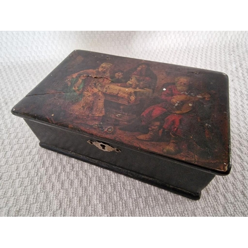 746 - Russian Papier Mâché Lacquer Jewellery Box with Victorian Scene Decoration, Hinged Lid and Red Inter... 