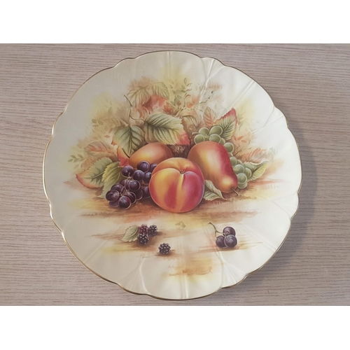 756 - Aynsley Orchard Gold Fruit Design Serving Plate (Ø26.5cm) and Ceramic Handle Knife in Display Box (E... 