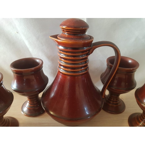 772 - Vintage Style Wine Ceramic Set; Country Style Decanter with Stopper and 6 x Matching Goblets