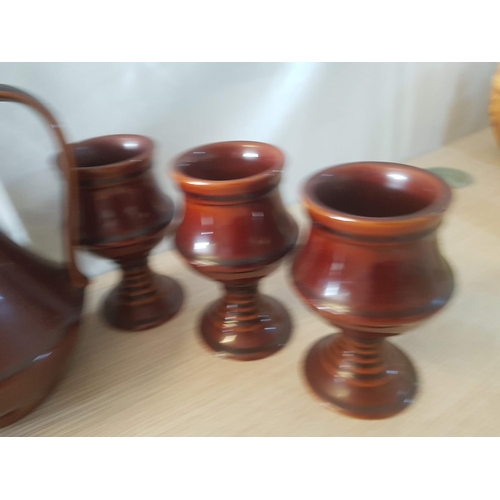 772 - Vintage Style Wine Ceramic Set; Country Style Decanter with Stopper and 6 x Matching Goblets