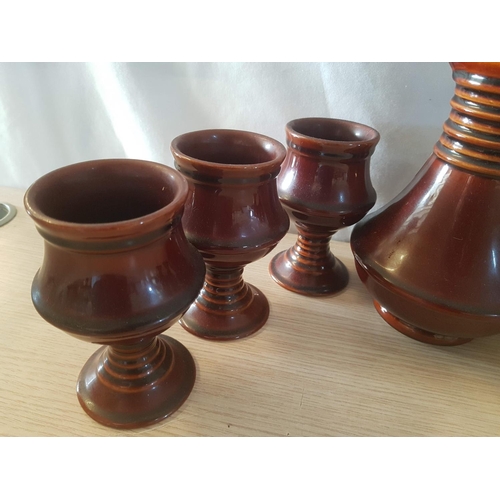 772 - Vintage Style Wine Ceramic Set; Country Style Decanter with Stopper and 6 x Matching Goblets