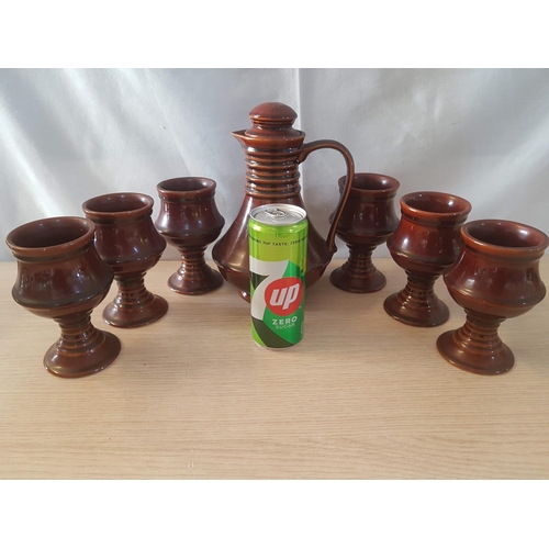 772 - Vintage Style Wine Ceramic Set; Country Style Decanter with Stopper and 6 x Matching Goblets